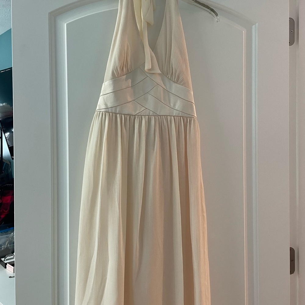 London Times chiffon and satin wedding formal dress off white/cream